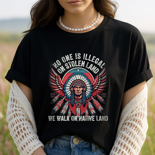 No One Is Illegal On Stolen Land Native Chief Headdress Unisex T-Shirt/T-Shirt V-Neck/Hoodie/Sweatshirt