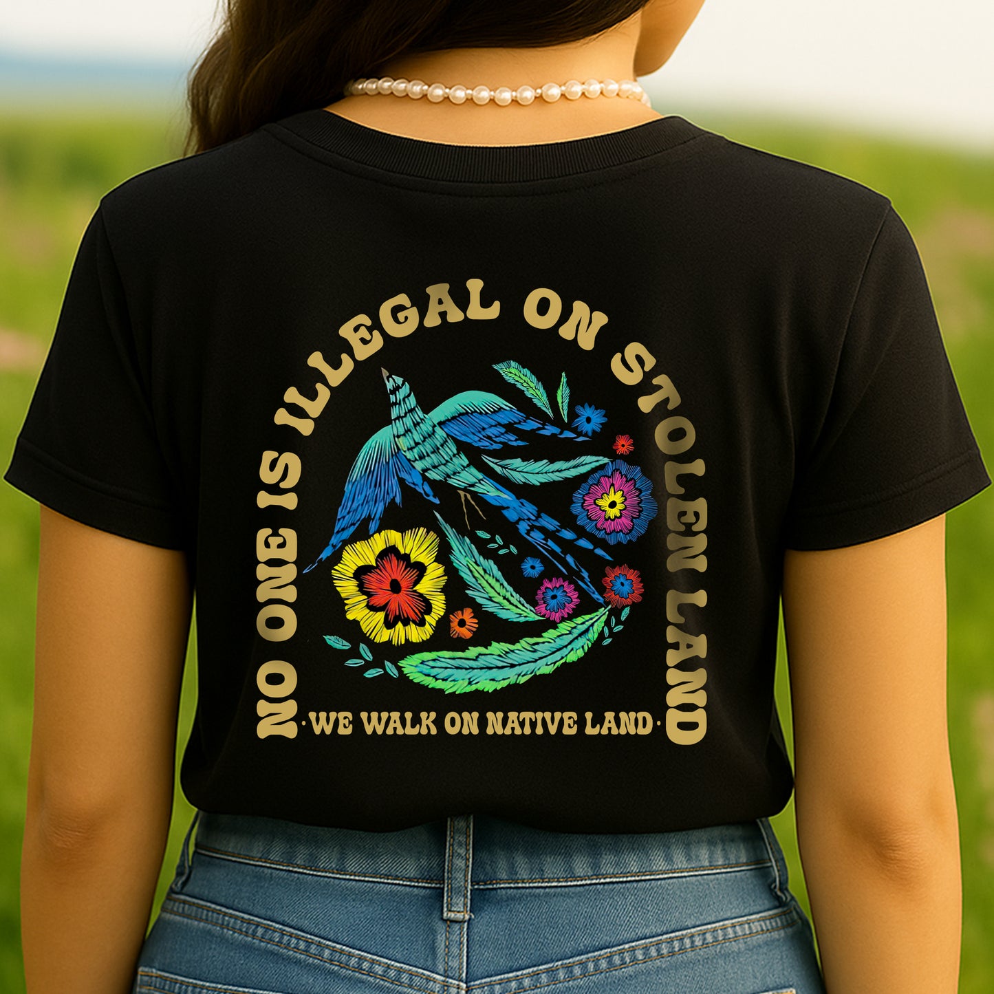 NO ONE IS ILLEGAL ON STOLEN LAND. WE WALK ON NATIVE LAND Style 10 - Two Sides