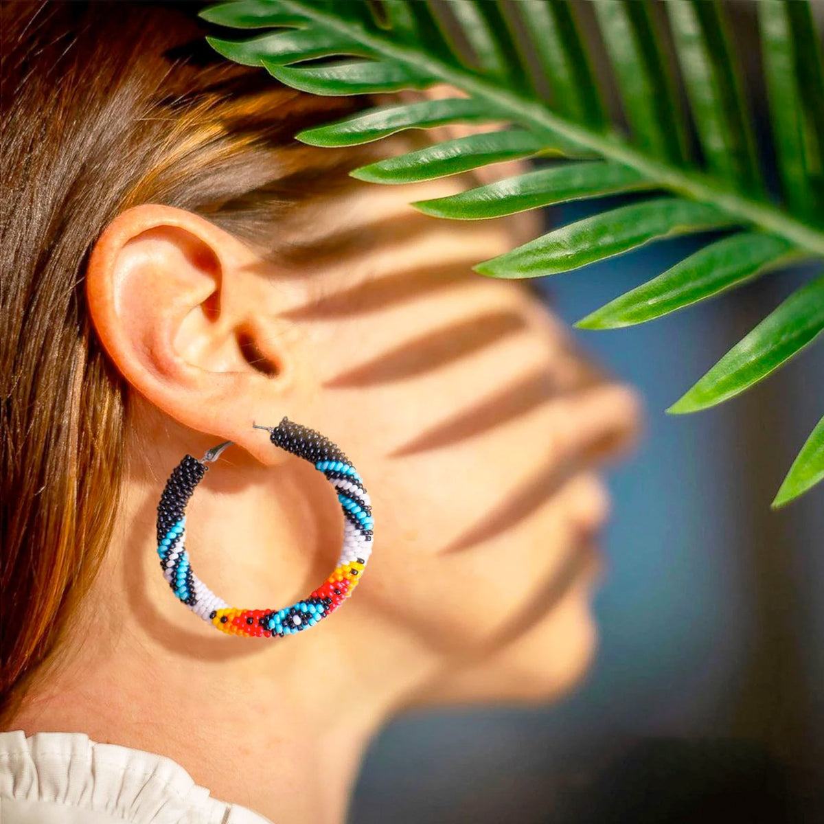 Handmade Black Dusk Pattern Beaded Earrings for Women