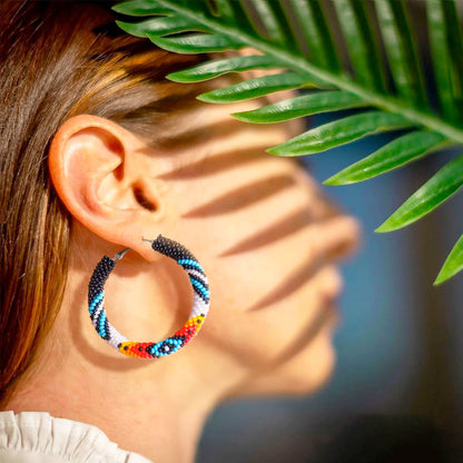 Handmade Black Dusk Pattern Beaded Earrings for Women