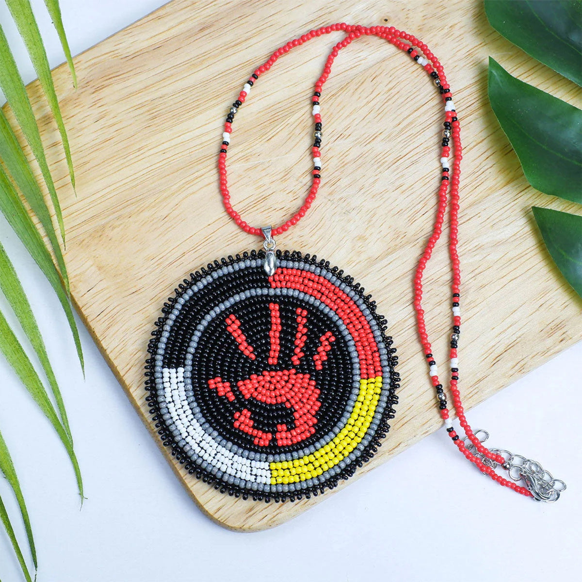 Handprint Handmade Beaded Patch Necklace Pendant