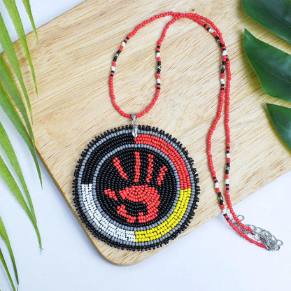 Handprint Handmade Beaded Patch Necklace Pendant