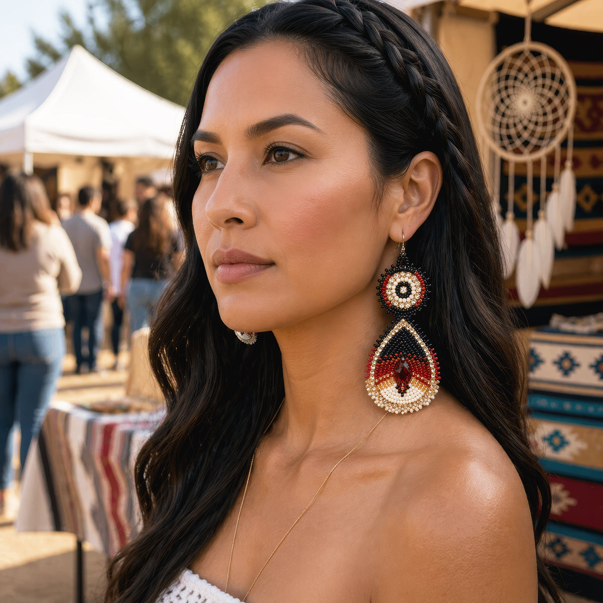 Handmade Beaded Teardrop Czech Brown Cream Earrings