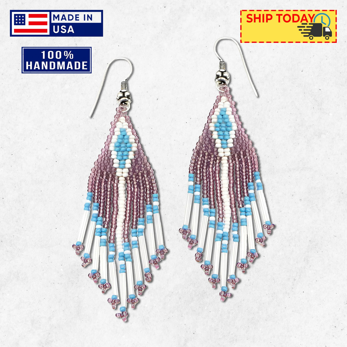 Purple Seed Beaded Handmade Earrings For Women