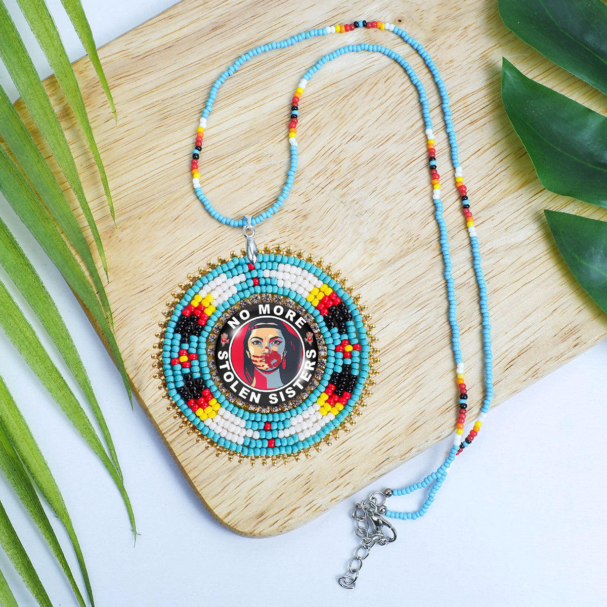 No More Stolen Sister Feathers Handmade Beaded Wire Necklace Pendant Unisex With Native American Style