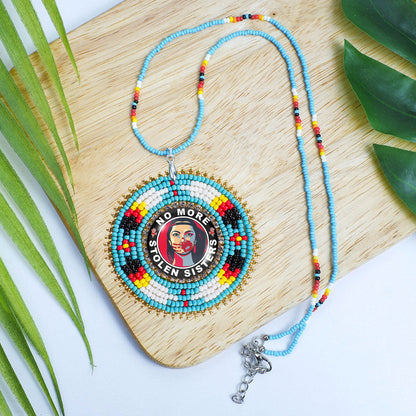 No More Stolen Sister Feathers Handmade Beaded Wire Necklace Pendant Unisex With Native American Style