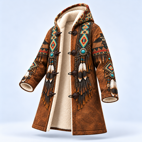 Dream Cloak - Native American Faux Leather Vest Southwestern Tribal Eagle Feather Graphic