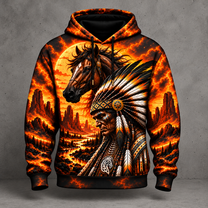 3D Hoodie Warriors of the Wild Spirit Native American Chief Ancient Power Tribal Legacy