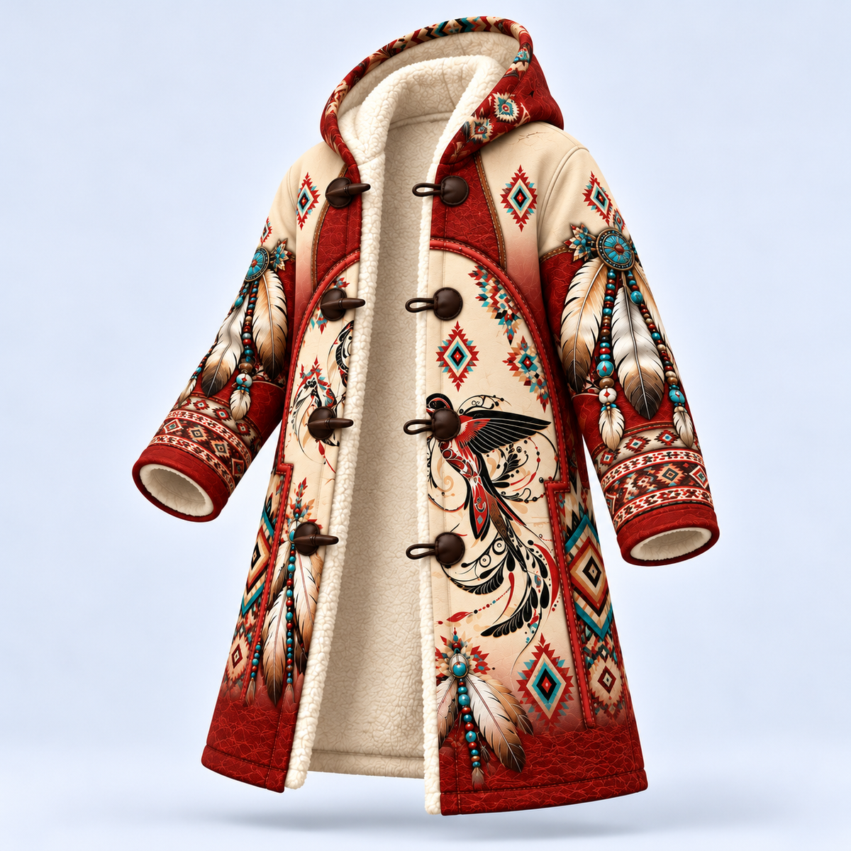 Dream Cloak - Native American Faux Leather Vest Southwestern Tribal Hummingbird Feather Graphic