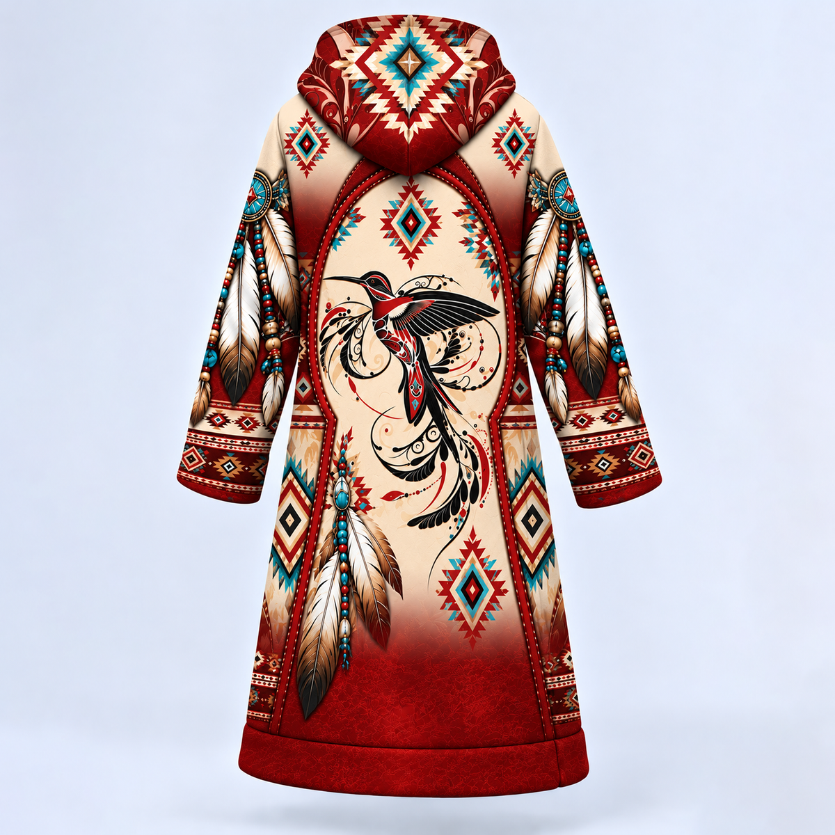 Dream Cloak - Native American Faux Leather Vest Southwestern Tribal Hummingbird Feather Graphic
