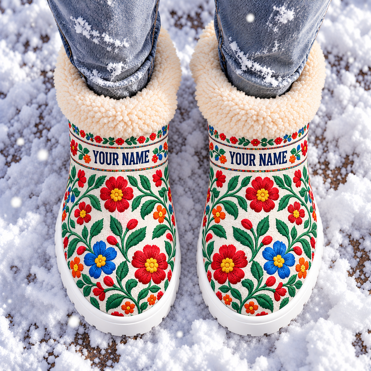 Snow Boots - Personalized Floral Embroidery Boho Colorful Flower Garden