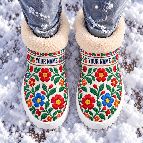 Snow Boots - Personalized Floral Embroidery Boho Colorful Flower Garden
