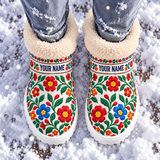 Snow Boots - Personalized Floral Embroidery Boho Colorful Flower Garden