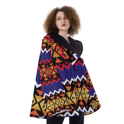 Fashion Women Pattern Button Coat Print Hooded Jacket Outerwear 07