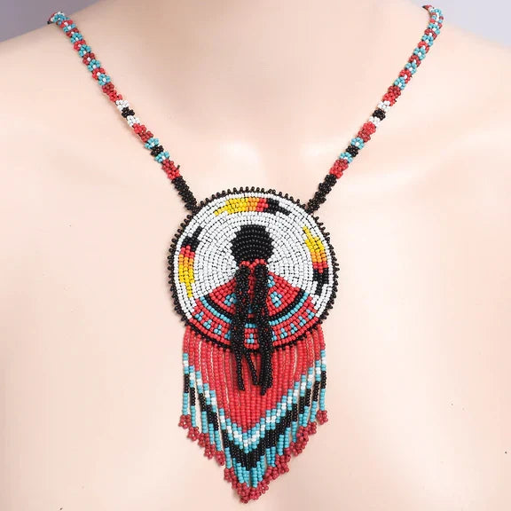 Handprint Handmade Beaded Wire Necklace Pendant Unisex With Native American Style