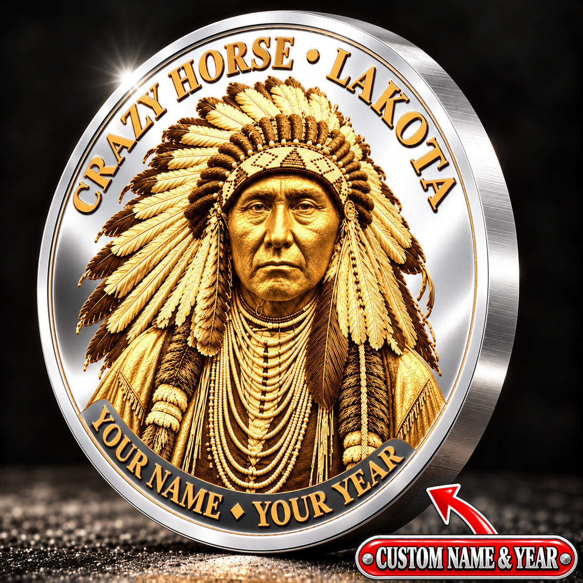 Crazy Horse Lakota Coin Native American Heritage Keepsake Inspirational Quote Gift  - Personalized 3D Printing Pocket Hug