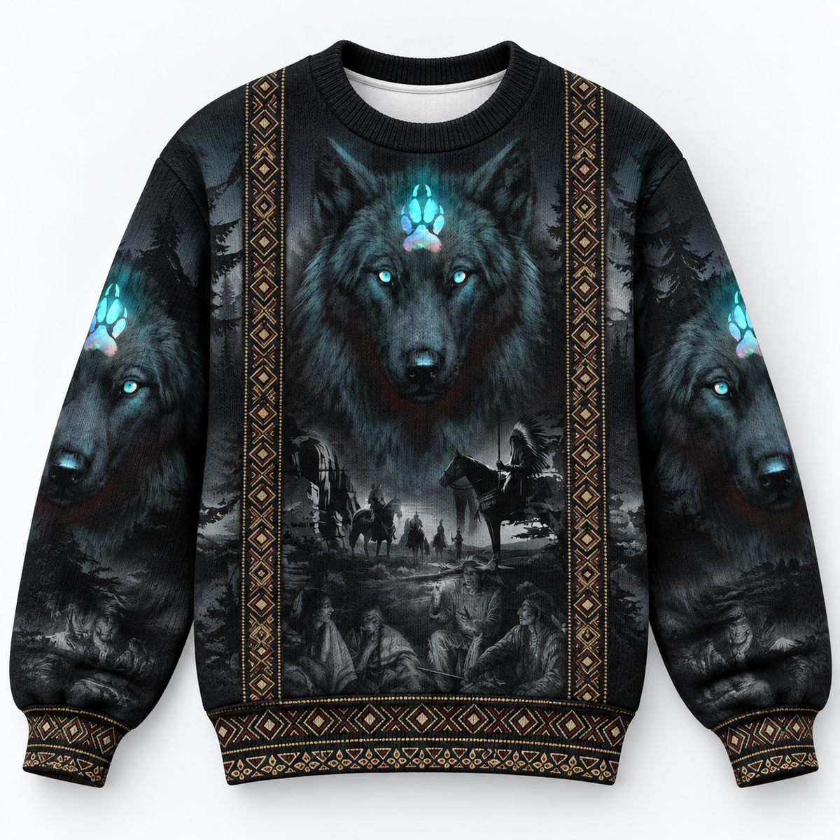 3D Knitted Sweater Native American Faux Leather Vest Hoodie, Southwestern Tribal Eagle Feather Graphic
