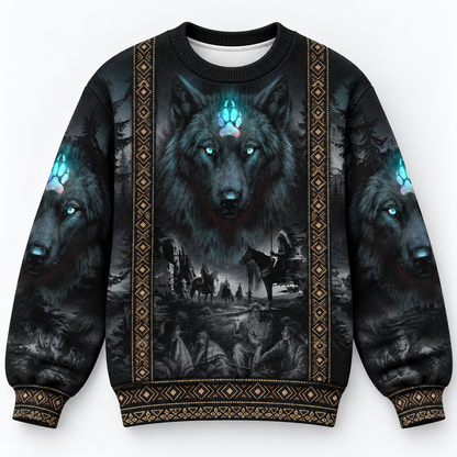 3D Knitted Sweater Native American Faux Leather Vest Hoodie, Southwestern Tribal Eagle Feather Graphic