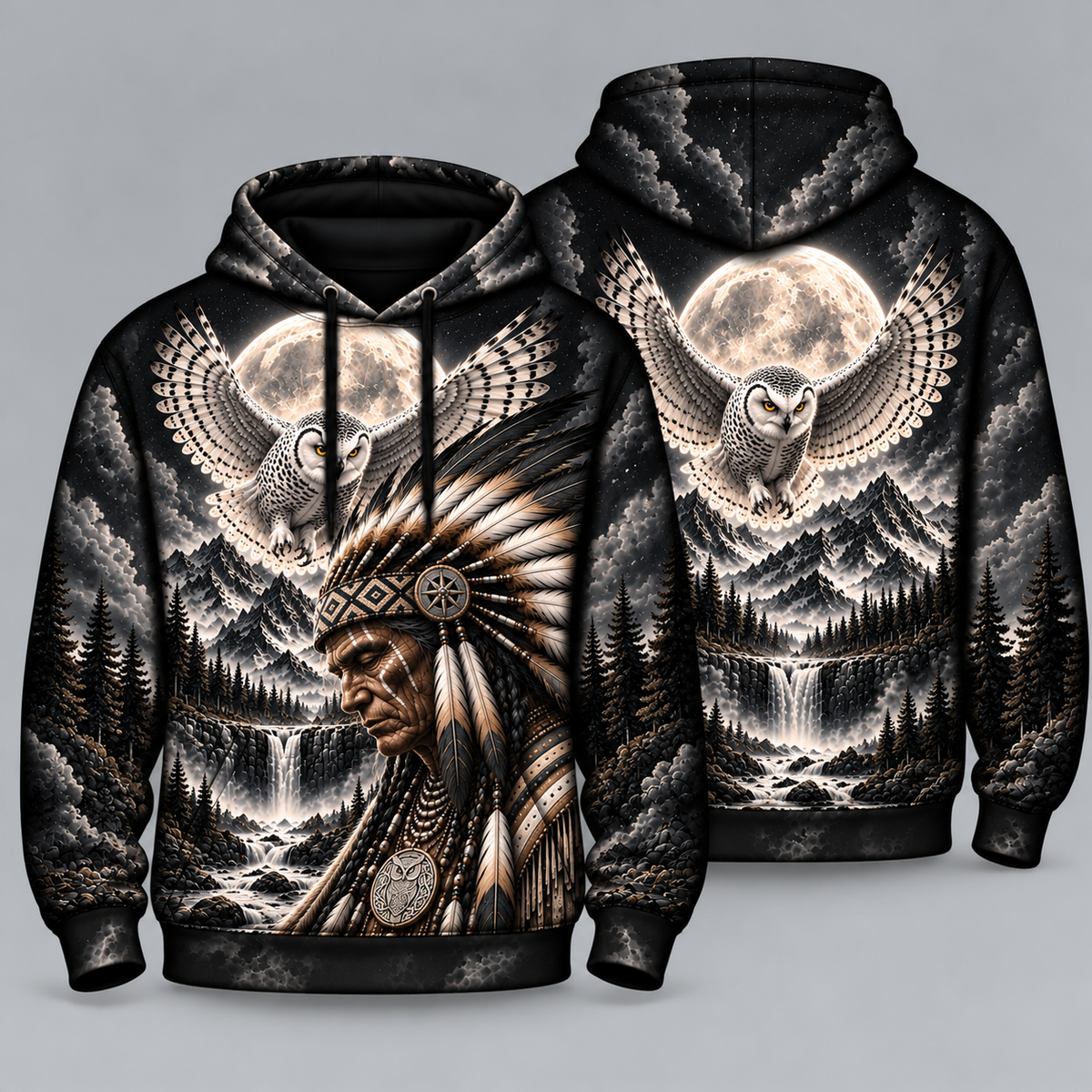 3D Hoodie Warriors of the Wild Spirit Native American Chief Ancient Power Tribal Legacy