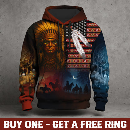 Native Heritage – The Chief Spirit Hoodie in Red & Blue, Symbol of Freedom and Pride