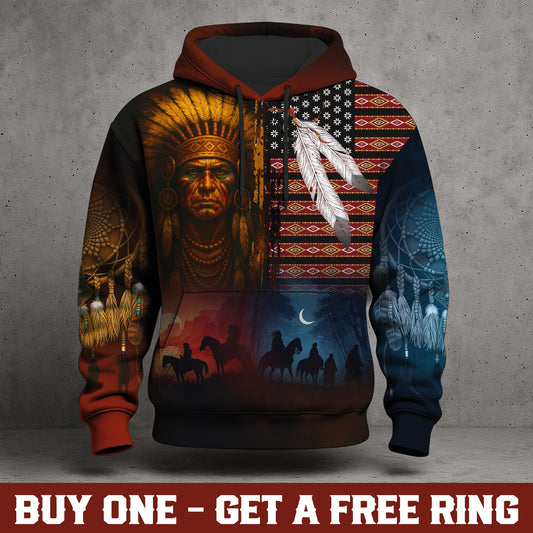 Native Heritage – The Chief Spirit Hoodie in Red & Blue, Symbol of Freedom and Pride