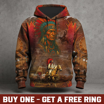 Native American Bison Skull 3D Hoodie – Tribal Spirit & Heritage Design