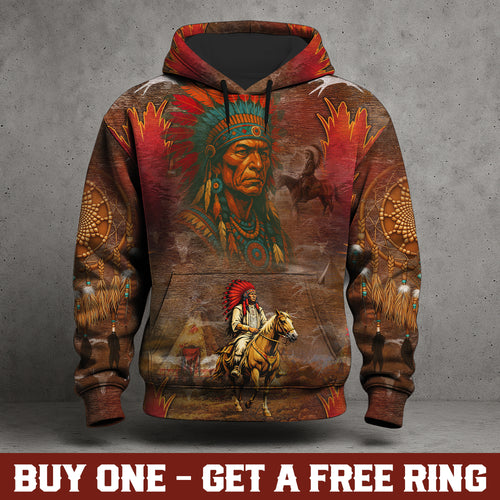 Native American Bison Skull 3D Hoodie – Tribal Spirit & Heritage Design