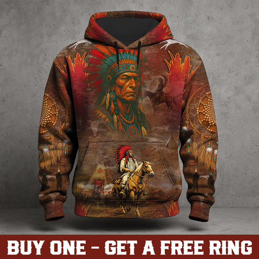 Native American Bison Skull 3D Hoodie – Tribal Spirit & Heritage Design