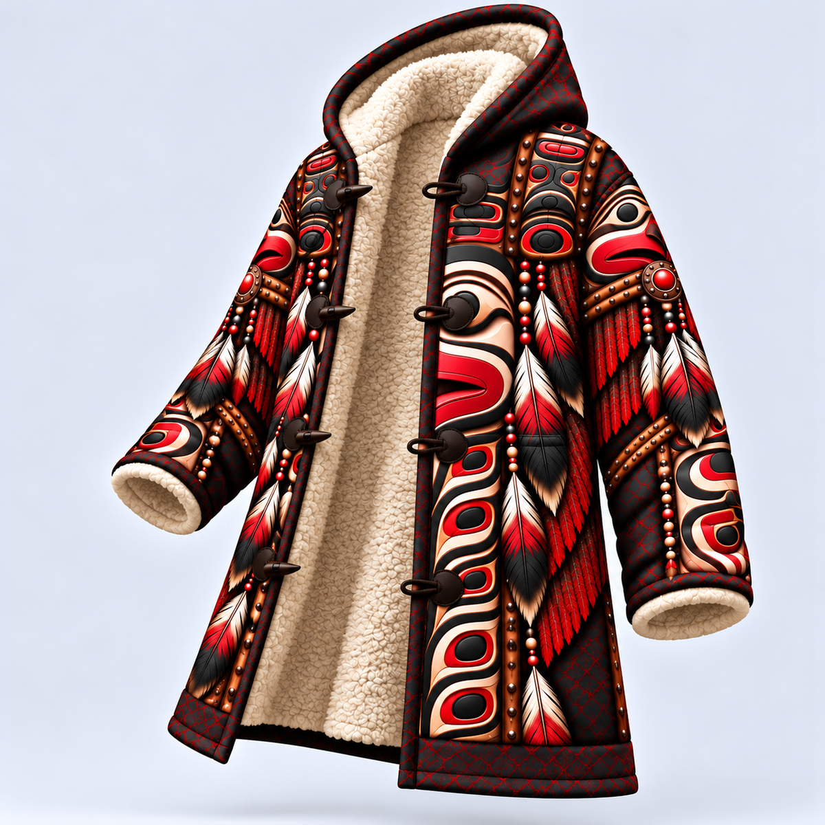 Dream Cloak - Haida Inspired Feather Tribal Red Black Symbolic Art of Strength and Freedom