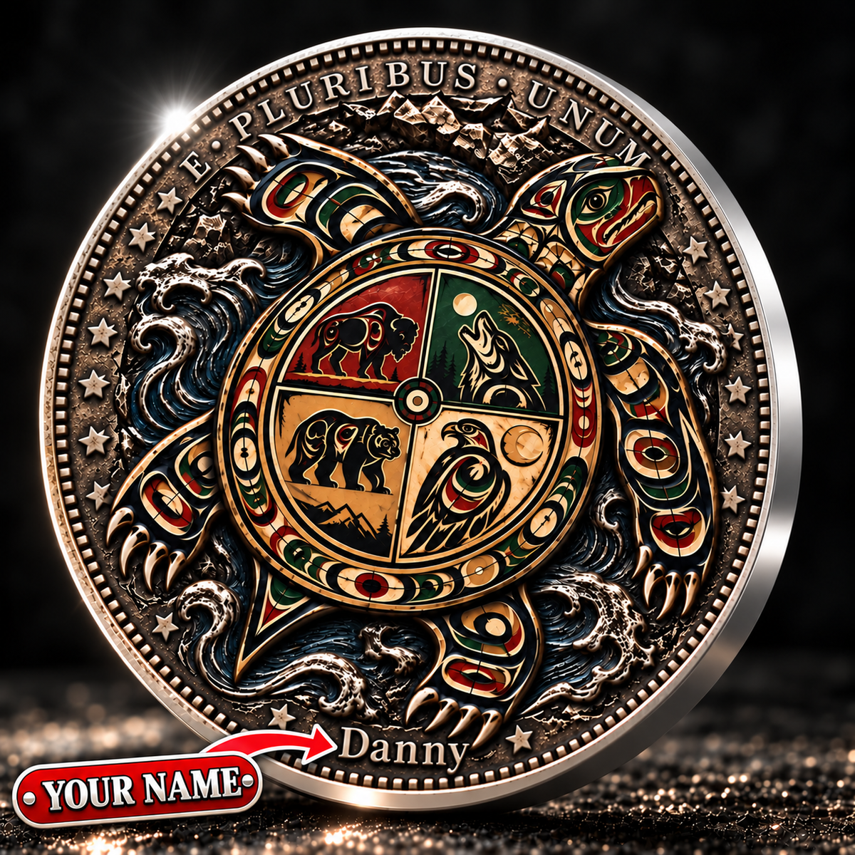 Turtle Island Medicine Wheel Coin - Personalized 3D Printing Pocket Hug
