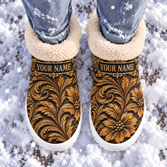 Snow Boots - Personalized Gothic Baroque Floral Ornate Gold Black Vintage Luxury Cozy