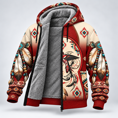 3D Fleece Jacket Native American Hummingbird Hoodie, Southwestern Tribal Eagle Feather Graphic