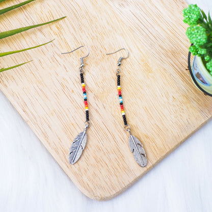 Blue Stick Pattern Beaded Handmade Earrings For Women