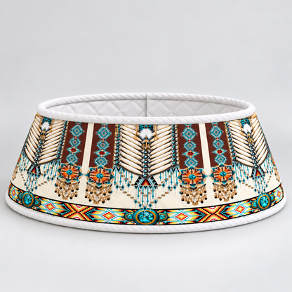 Quilted Christmas Tree Collar - Native American Turquoise Dreamcatcher Feather Fringe Tribal Geometric Pattern Southwestern Boho Christmas Decor