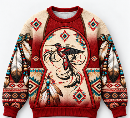 3D Knitted Sweater Native American Faux Leather Vest Hoodie, Southwestern Tribal Eagle Feather Graphic