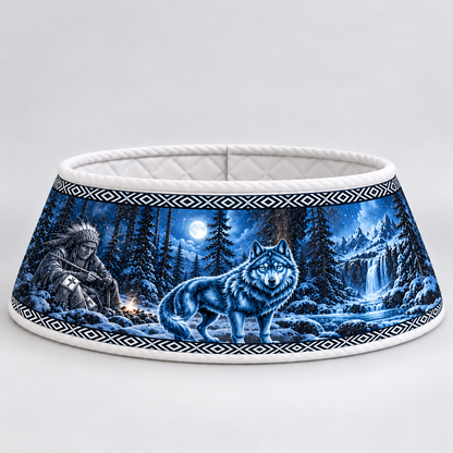 Quilted Christmas Tree Collar - Native American Wolf Spirit Moonlit Winter Forest Snowy Mountain Tribal Wildlife Southwestern Christmas Decor