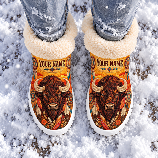 Snow Boots - Personalized Native American Buffalo Tribal Southwestern Aztec Dreamcatcher Feather Cozy House Shoes