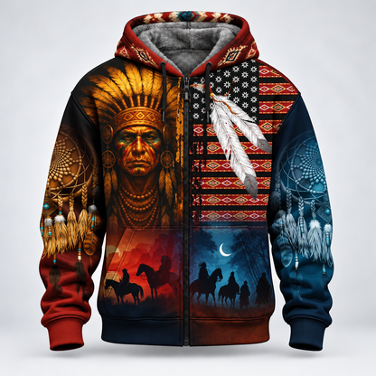 3D Fleece Jacket  The Chief Spirit Hoodie in Red & Blue, Symbol of Freedom and Pride
