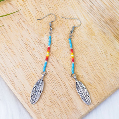 Blue Stick Pattern Beaded Handmade Earrings For Women