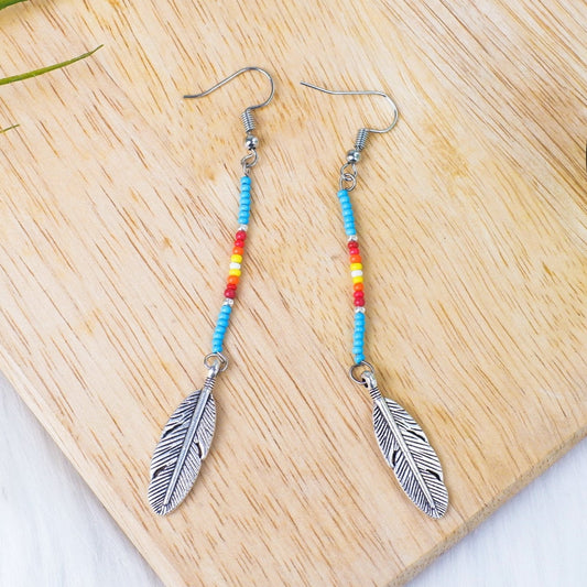 Blue Stick Pattern Beaded Handmade Earrings For Women