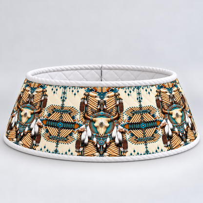 Quilted Christmas Tree Collar - Native American Buffalo Skull Dreamcatcher Turquoise Feather Fringe Tribal Geometric Southwestern Spirit Christmas Decor