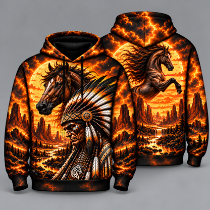 3D Hoodie Warriors of the Wild Spirit Native American Chief Ancient Power Tribal Legacy