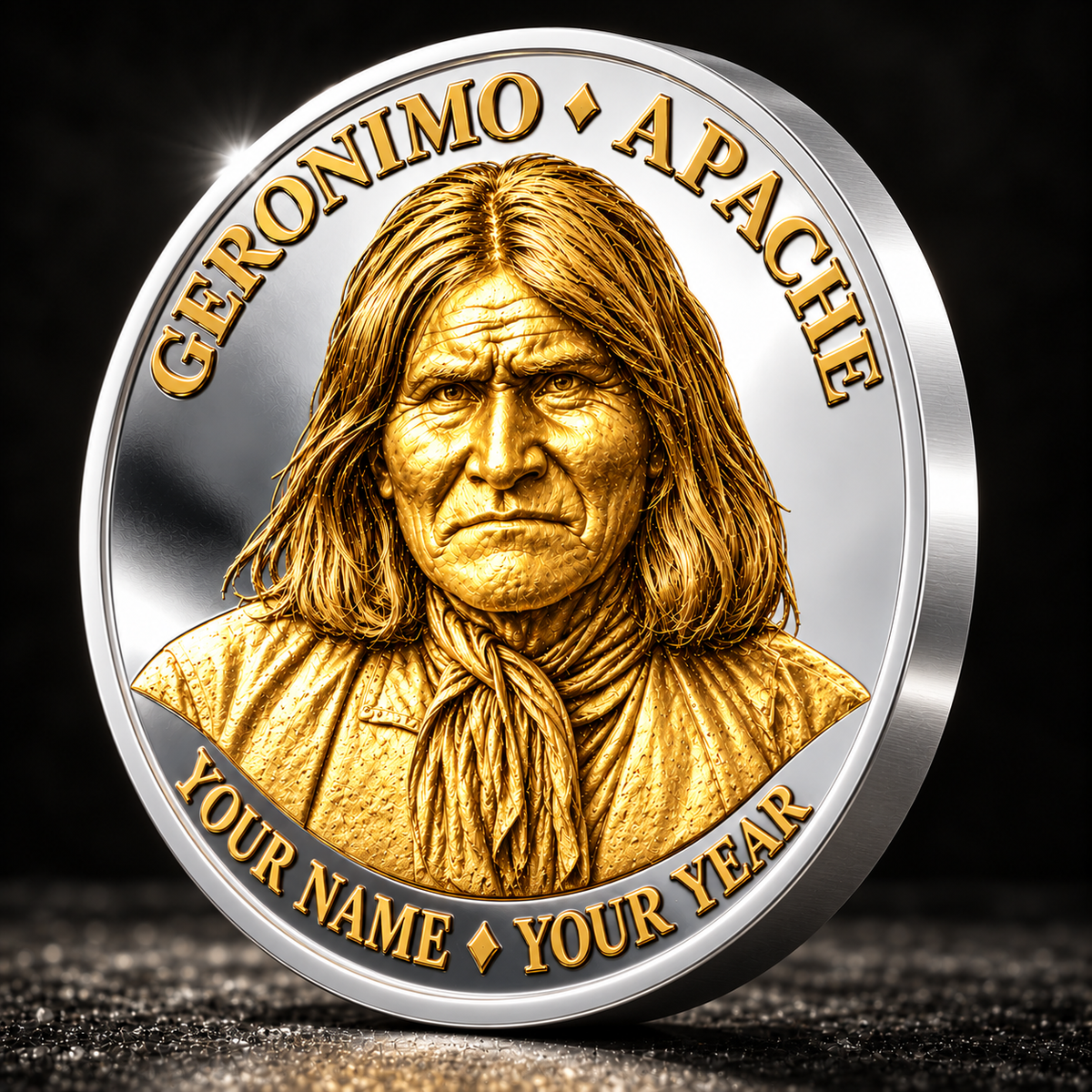 Geronimo Native American Medallion, Apache Historical Coin, Custom Name & Year Collectible