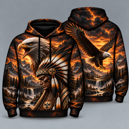 3D Hoodie Warriors of the Wild Spirit Native American Chief Ancient Power Tribal Legacy