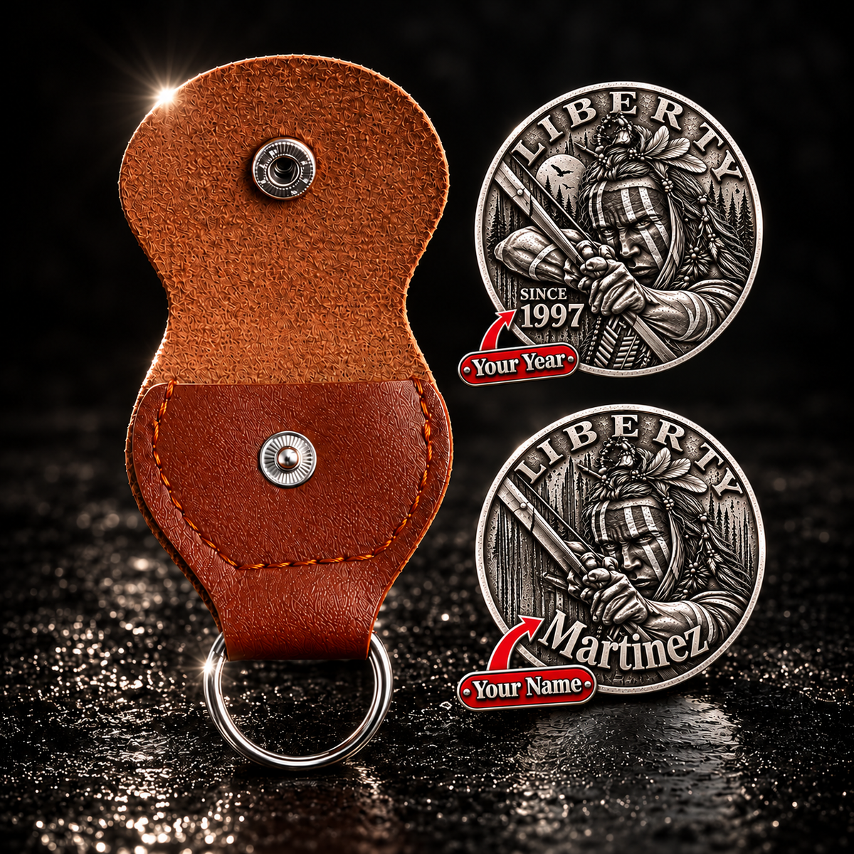 Liberty Freedom Coin Indigenous-Inspired Warrior Medallion, Custom Name & Year Keepsake - Personalized 3D Printing Pocket Hug