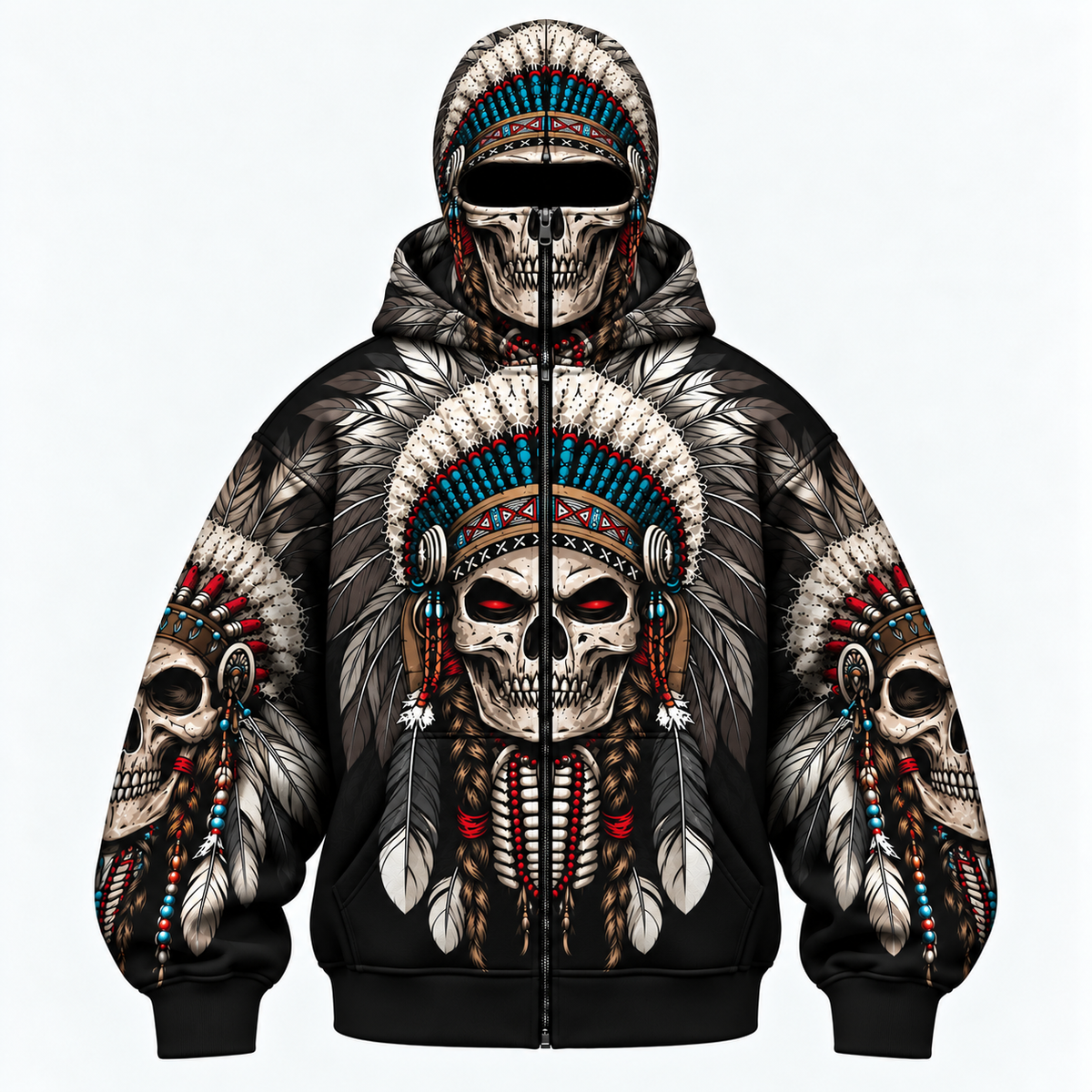 3D Void Zip Hoodie Native American Inspired Wolf Hoodie Southwestern Heritage