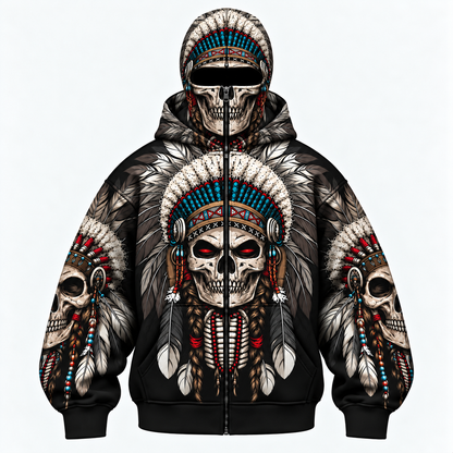3D Void Zip Hoodie Native American Inspired Wolf Hoodie Southwestern Heritage