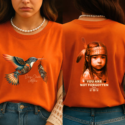 Every Child Matters Orange Hummingbird Feather Shirt And Indigenous Awareness Tee - Two Sides