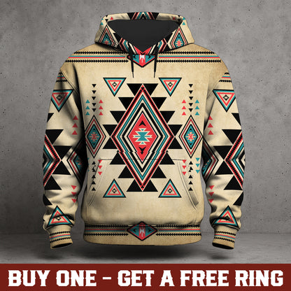 Native Geometric Print Hoodie – Desert Tones & Tribal Vibes
