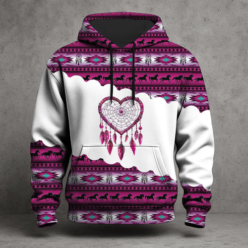 Dreamcatcher Hoodie – Tribal Horse, Feather & Boho Pattern